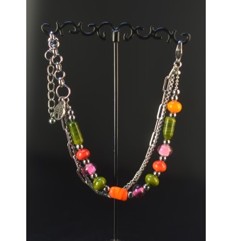 Bracelet multirangs ARGENTE acier en verre filé multicolore – Création artisanale française