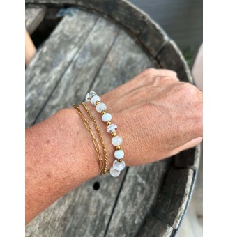 Bracelet Multirangs  & Perles de Verre Filé – Modèle Unique - blanc - acier inoxydable doré