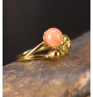 Bague réglable acier inoxydable doré avec perle de verre – Nouveau modèle - abricot