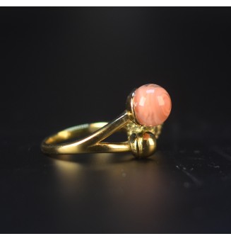 Bague réglable acier inoxydable doré avec perle de verre – Nouveau modèle - abricot