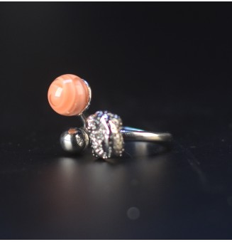 Bague réglable acier inoxydable avec perle de verre – Nouveau modèle - abricot