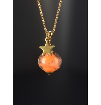 Collier long en verre filé Abricot – Acier inoxydable doré – 73 cm - Création Artisanale