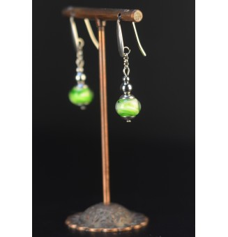 Boucles d’oreilles Vert Rosetta – Verre filé & acier inoxydable argenté