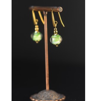 Boucles d’oreilles Vert Rosetta – Verre filé & acier inoxydable doré