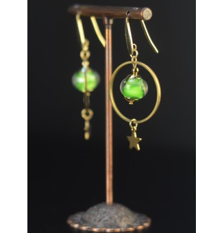 Boucles d’oreilles Vert Rosetta & étoile – Acier inoxydable doré