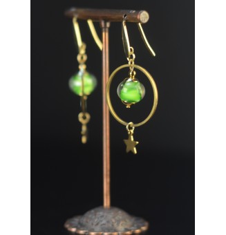 Boucles d’oreilles Vert Rosetta & étoile – Acier inoxydable doré