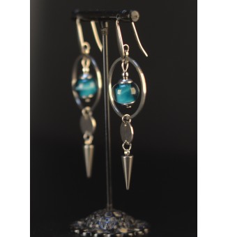 Boucles d’oreilles bleu pétrole en verre filé – Acier inoxydable argenté