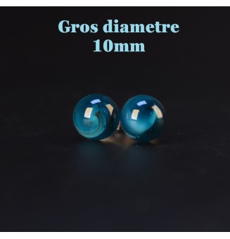 puces d'oreilles Gros diametre, bleu pétrole 10 mm Acier Inoxydable en verre