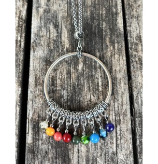 Collier en Perles de Verre MULTICOLORE et Acier Inoxydable