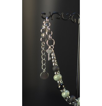 Bracelet multirangs kaki et noir en verre filé – Acier inoxydable argenté