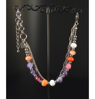 Bracelet Multi Rangs Argenté en Acier Inoxydable – Perles de Verre Filé Translucides Multicolores – Bijou Artisan Français