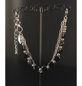 Bracelet multirangs noir en verre filé – Acier inoxydable argenté