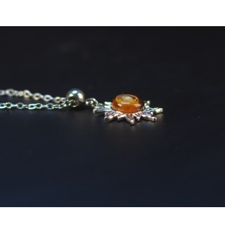 Collier Soleil ambré en verre filé – Acier inoxydable argenté