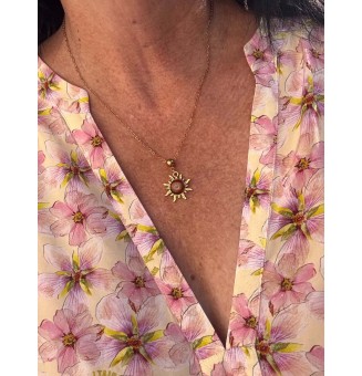 Collier Soleil ambré en verre filé – Acier inoxydable doré