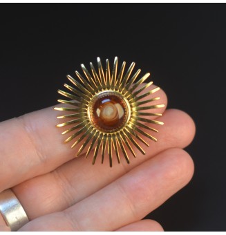 Bague Soleil dorée avec cabochon ambré en verre filé – Réglable