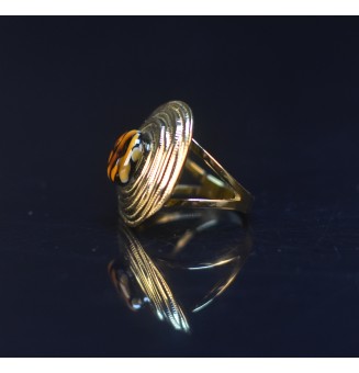 Bague en Verre Filé au Chalumeau "Léopard"  - acier INOXYDABLE doré