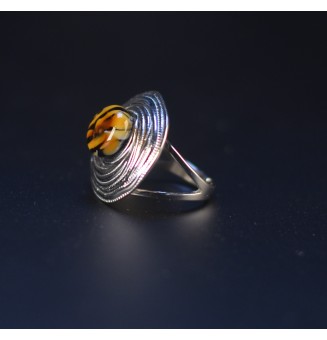 Bague en Verre Filé au Chalumeau "Léopard"  - acier INOXYDABLE argenté