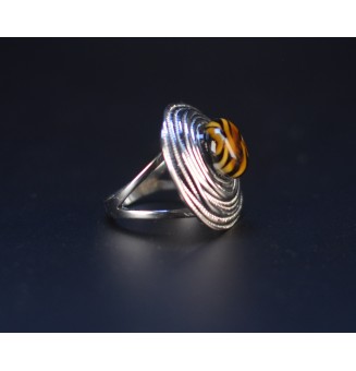 Bague en Verre Filé au Chalumeau "Léopard"  - acier INOXYDABLE argenté