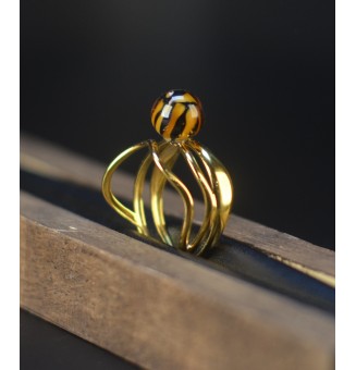 Bague Léopard triple anneau en verre filé – Acier inoxydable doré