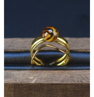 Bague Léopard triple anneau en verre filé – Acier inoxydable doré