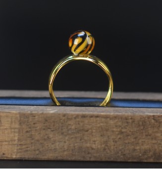 Bague Léopard triple anneau en verre filé – Acier inoxydable doré