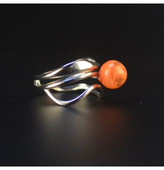 Bague abricot triple anneau en verre filé – Acier inoxydable argenté