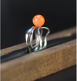 Bague abricot triple anneau en verre filé – Acier inoxydable argenté
