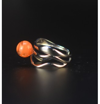 Bague abricot triple anneau en verre filé – Acier inoxydable argenté