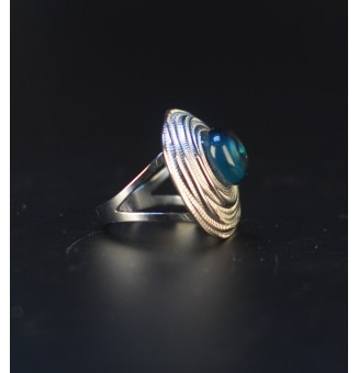 Bague bleu pétrole en verre filé au chalumeau – Acier inoxydable