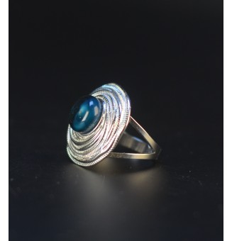 Bague bleu pétrole en verre filé au chalumeau – Acier inoxydable