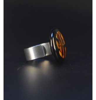 Bague Léopard en verre filé – Acier inoxydable argenté – Réglable