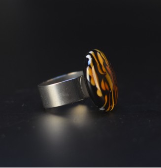 Bague Léopard en verre filé – Acier inoxydable argenté – Réglable