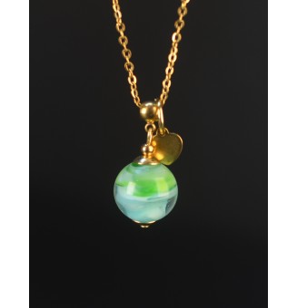 Collier court bleu et vert en verre filé – Acier inoxydable doré