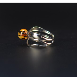 Bague Léopard triple anneau en verre filé – Acier inoxydable argenté