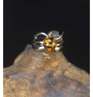 Bague Léopard triple anneau en verre filé – Acier inoxydable argenté
