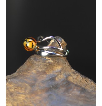 Bague Léopard triple anneau en verre filé – Acier inoxydable argenté