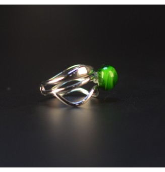 Bague vert rosetta triple anneau en verre filé – Acier inoxydable argenté