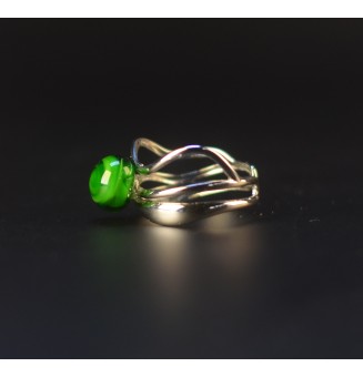 Bague vert rosetta triple anneau en verre filé – Acier inoxydable argenté