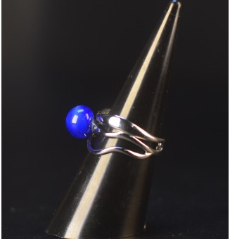 Bague bleu intense triple anneau en verre filé – Acier inoxydable argenté