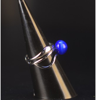 Bague bleu intense triple anneau en verre filé – Acier inoxydable argenté