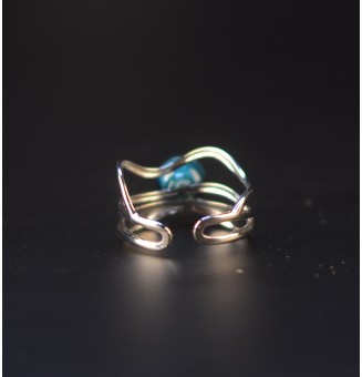 Bague bleu pétrole triple anneau en verre filé – Acier inoxydable argenté