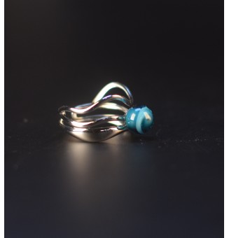 Bague bleu pétrole triple anneau en verre filé – Acier inoxydable argenté