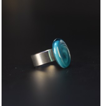 Bague en Verre Filé au Chalumeau "bleu pétrole"  - acier INOXYDABLE