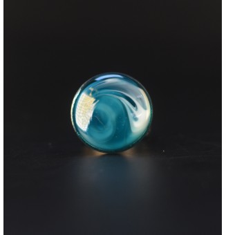 Bague en Verre Filé au Chalumeau "bleu pétrole"  - acier INOXYDABLE
