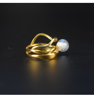 Bague blanche triple anneau en verre filé – Acier inoxydable doré