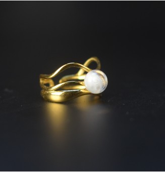 Bague blanche triple anneau en verre filé – Acier inoxydable doré
