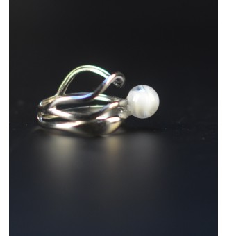 Bague blanche triple anneau en verre filé – Acier inoxydable argenté