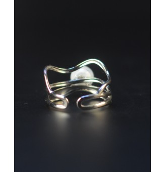Bague blanche triple anneau en verre filé – Acier inoxydable argenté