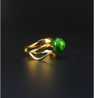 Bague vert Rosetta triple anneau en verre filé – Acier inoxydable doré