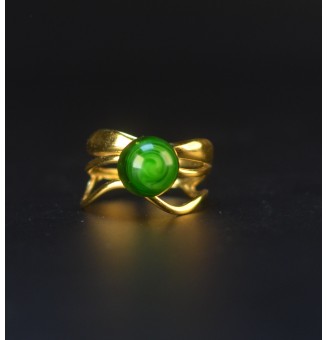 Bague vert Rosetta triple anneau en verre filé – Acier inoxydable doré